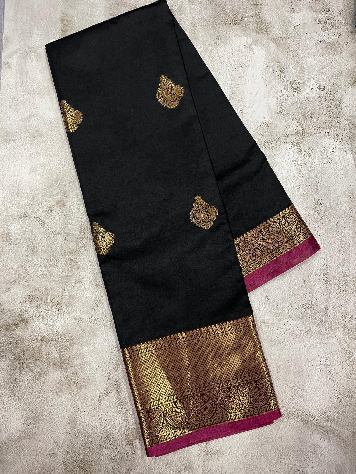 Black and purple kanchipuram soft silk saree - PSSS30