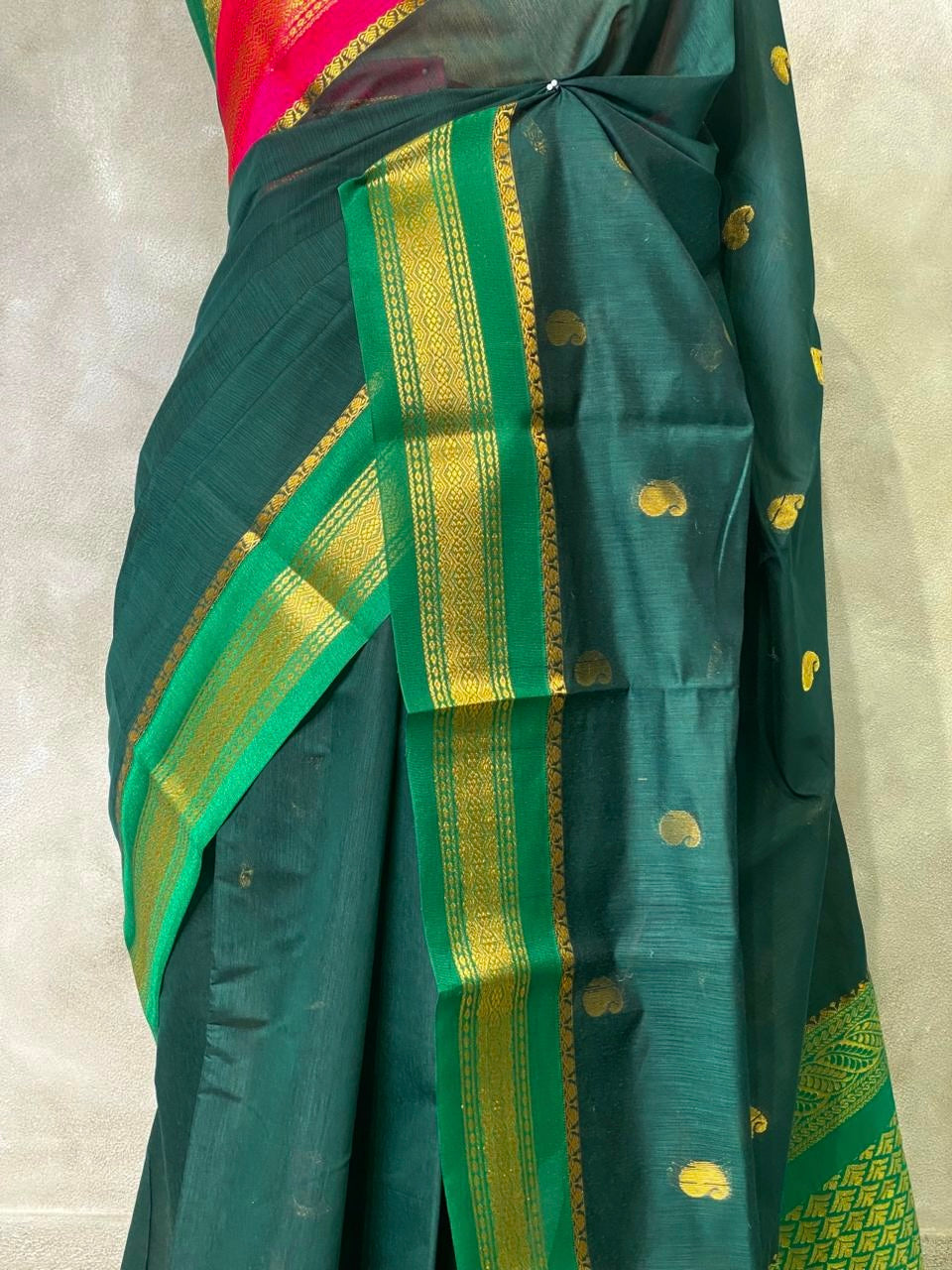 Dark green Chanderi saree- PCS06G