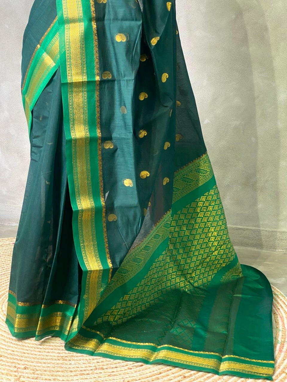 Dark green Chanderi saree- PCS06G