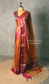 Mustard yellow and Magenta semi silk saree - PFAZ15A