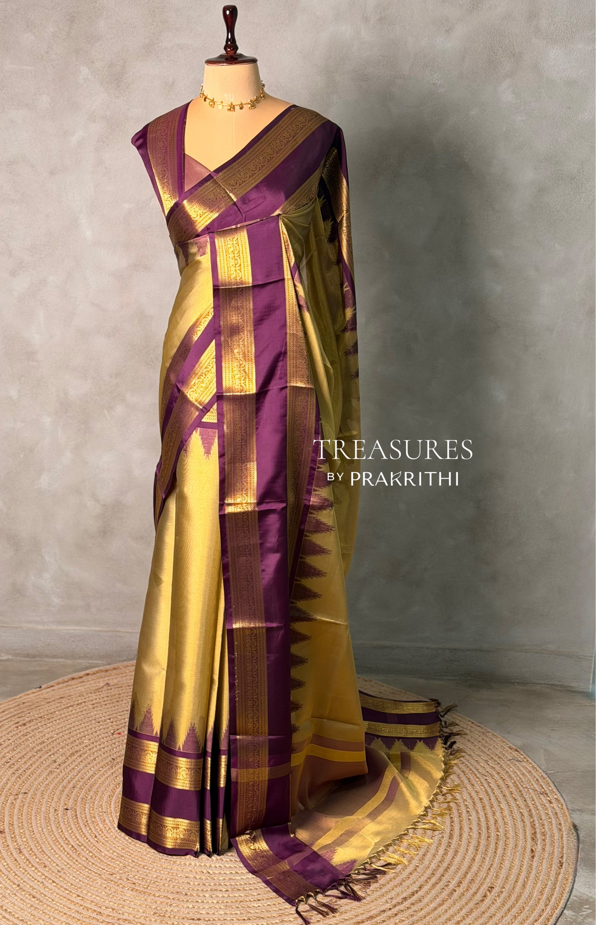 Gold and Purple semi silk saree - PIH88O
