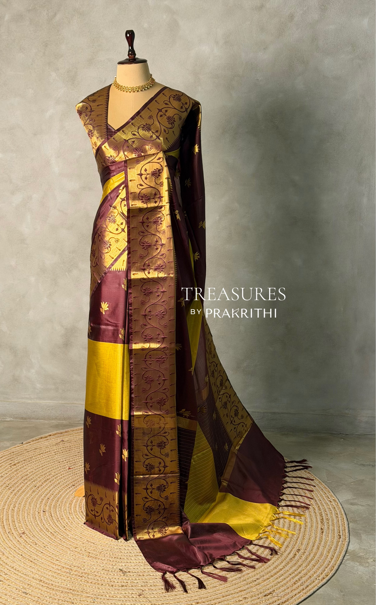 Gold and Maroon semi silk saree - PIH88P