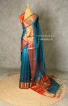 peacock blue semi banarasi silk saree- AISHN2A