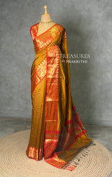 Mustard Yellow semi banarasi silk saree- AISHN2C