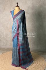 Blue semi tusser saree- PBR32B
