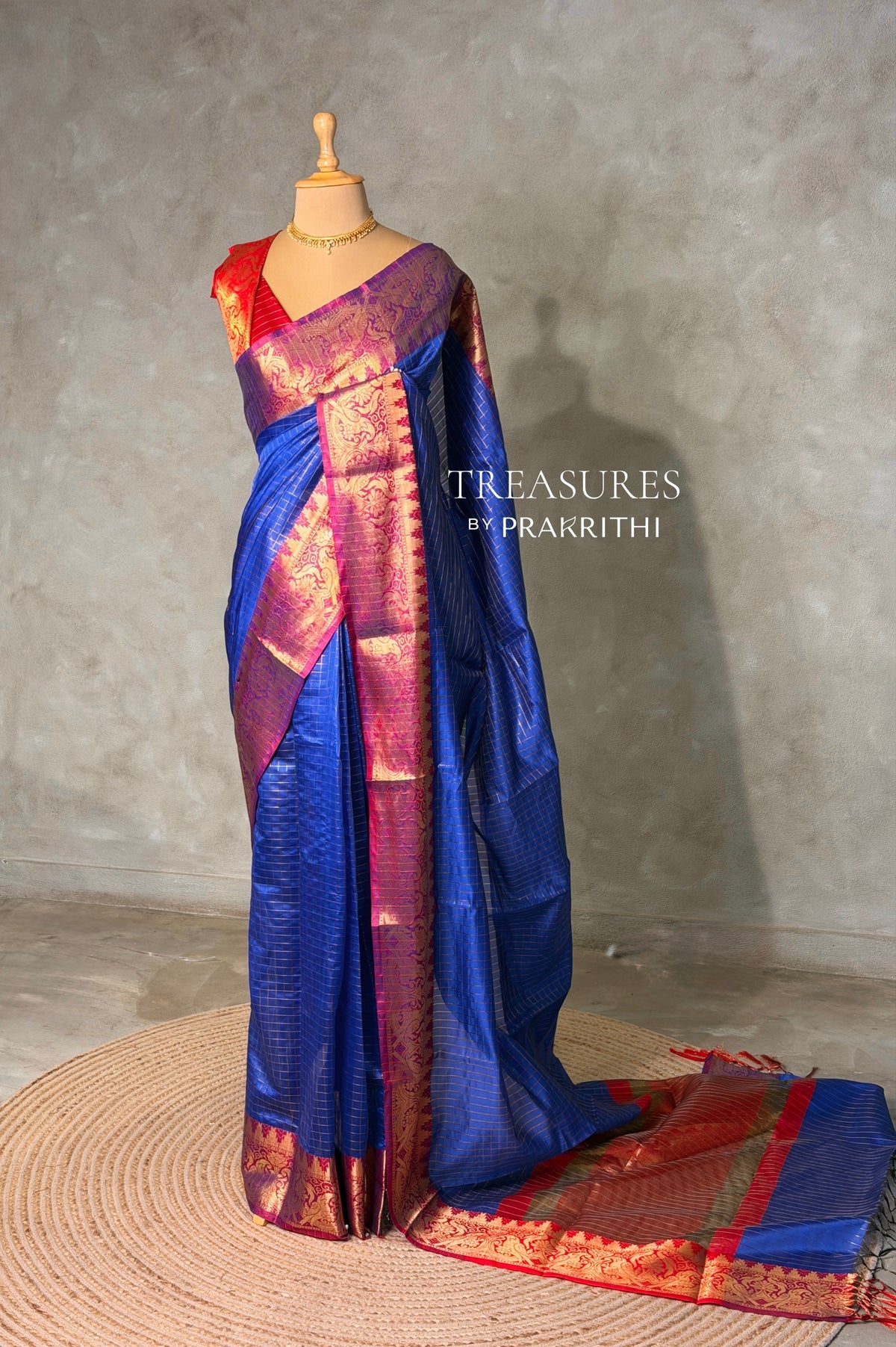 Royal blue semi banarasi silk saree- AISHN2G