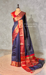 Navy Blue semi banarasi silk saree- AISHN2H