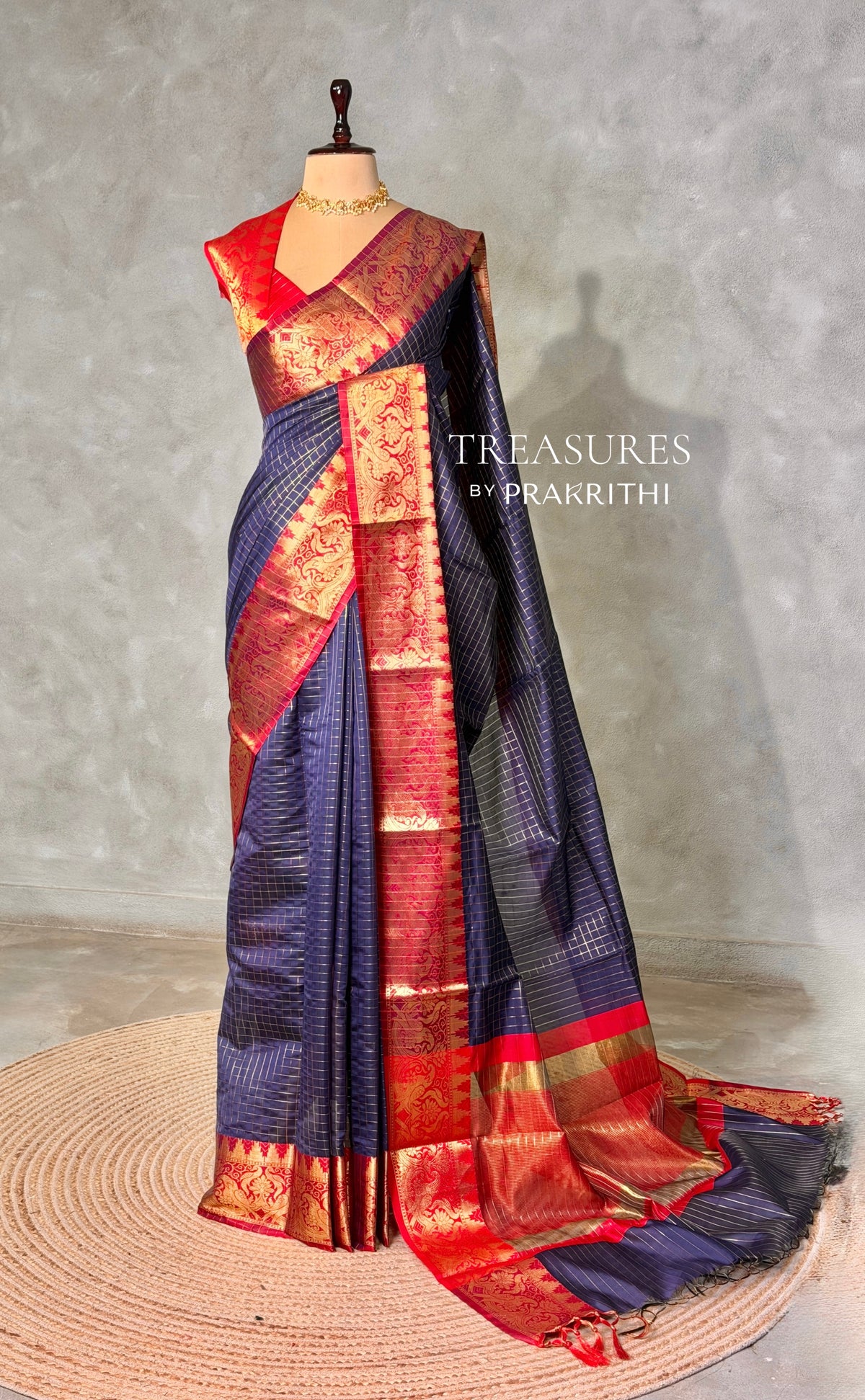 Navy Blue semi banarasi silk saree- AISHN2H