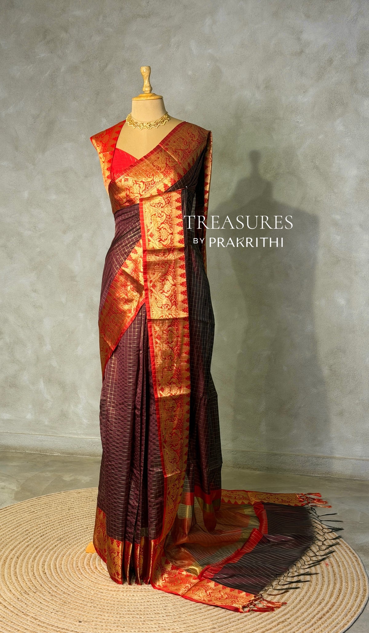 Brown semi banarasi silk saree- AISHN2I