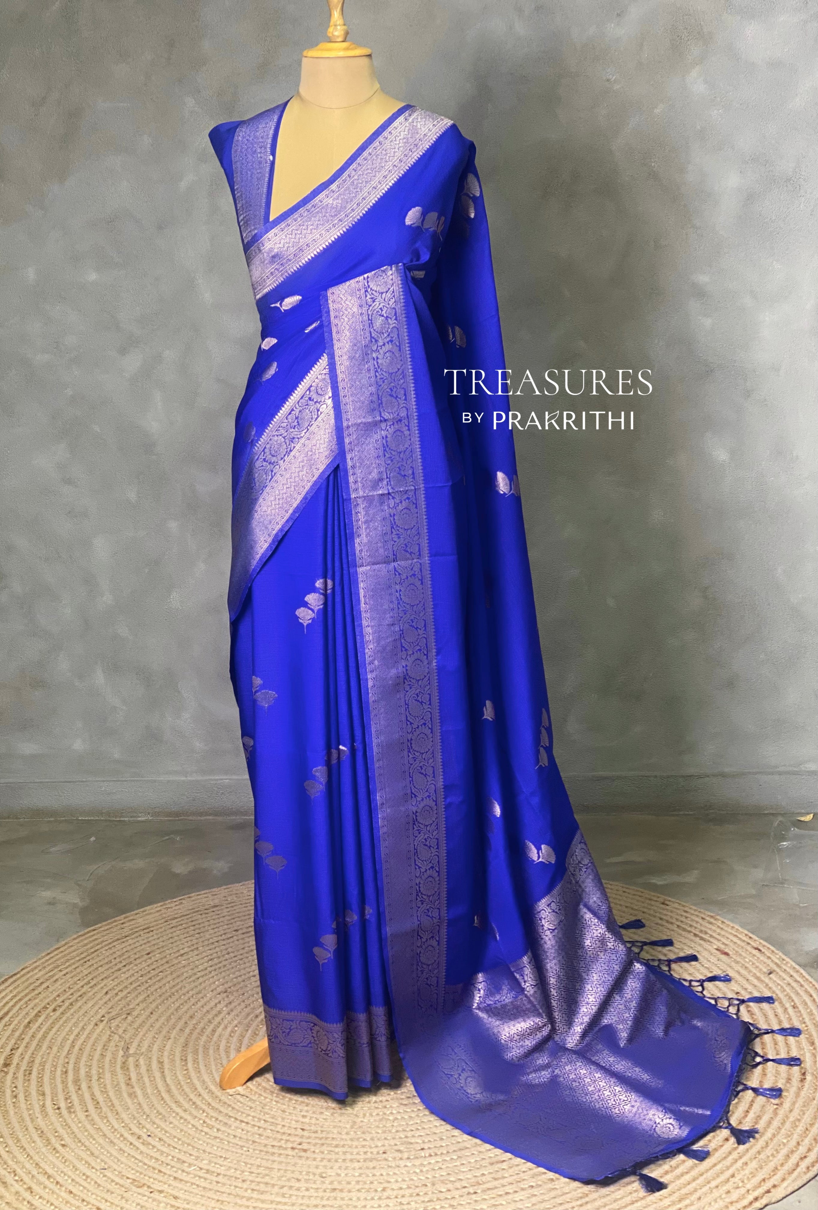 Royal Blue Semi Tusser silk saree- PBRMM3B