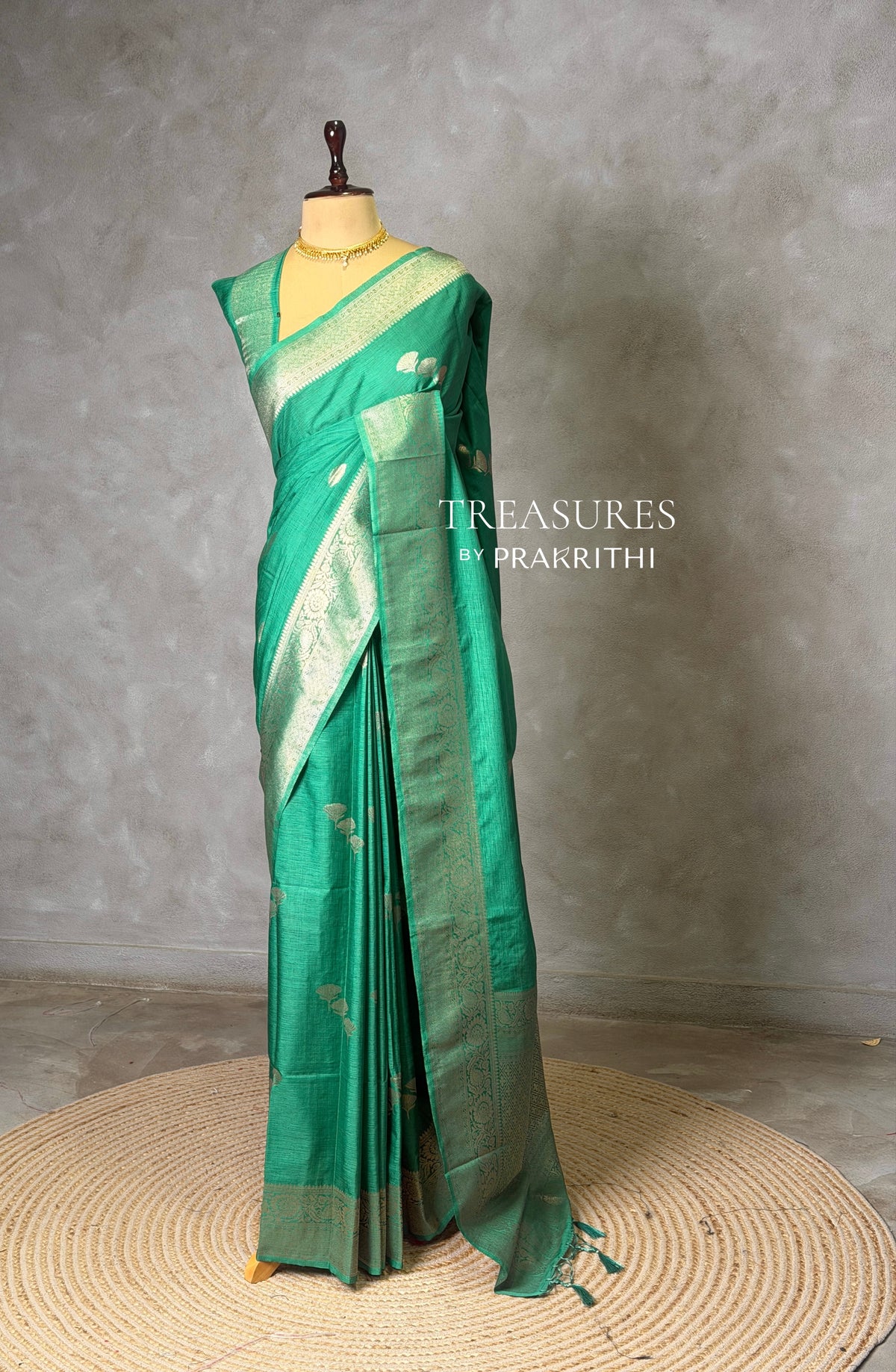 Emerald Green Semi Tusser silk saree- PBRMM3C
