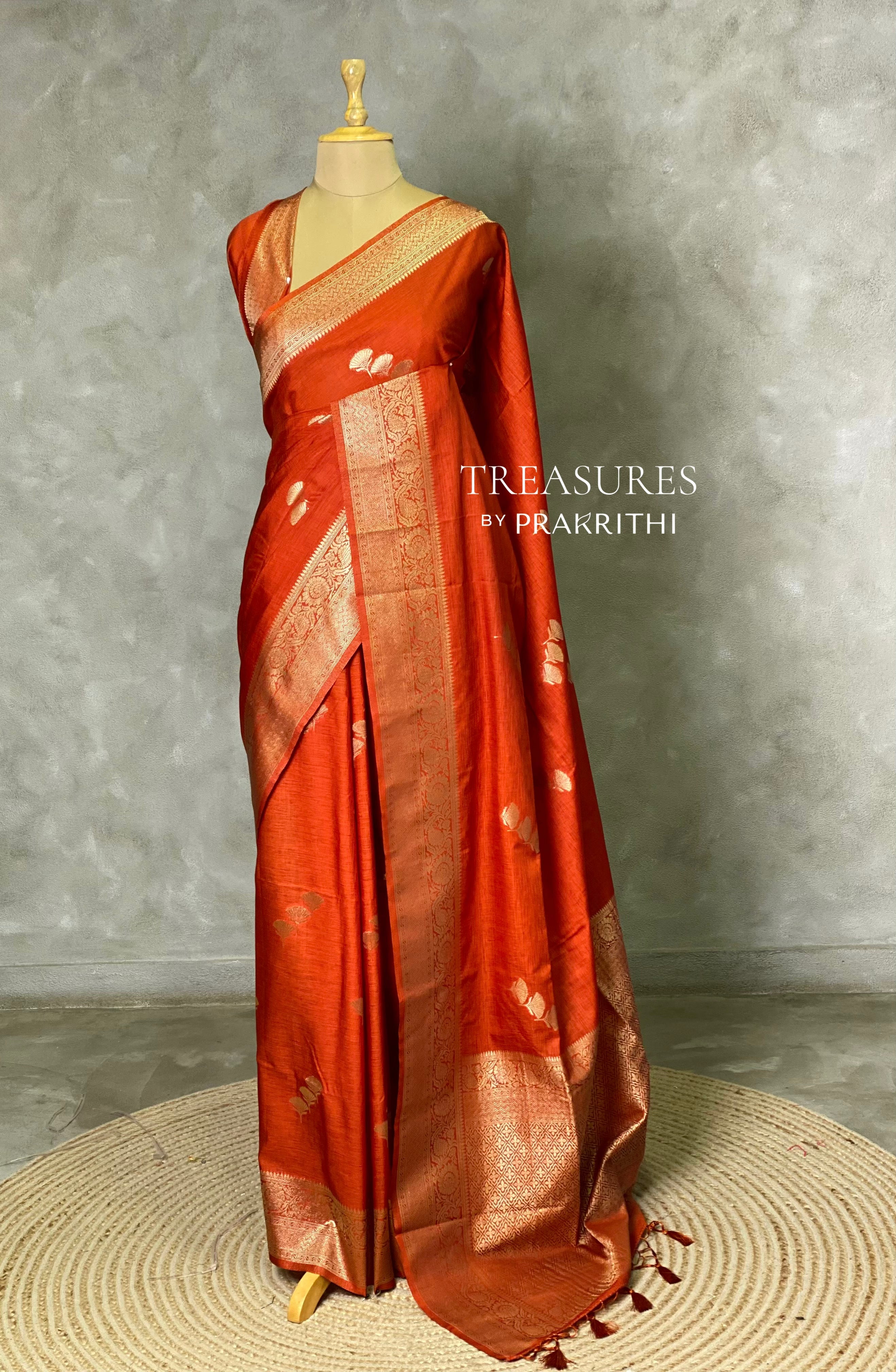 Burnt Orange Semi Tusser silk saree- PBRMM3D