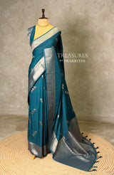 Teal Blue Semi Tusser silk saree- PBRMM3G