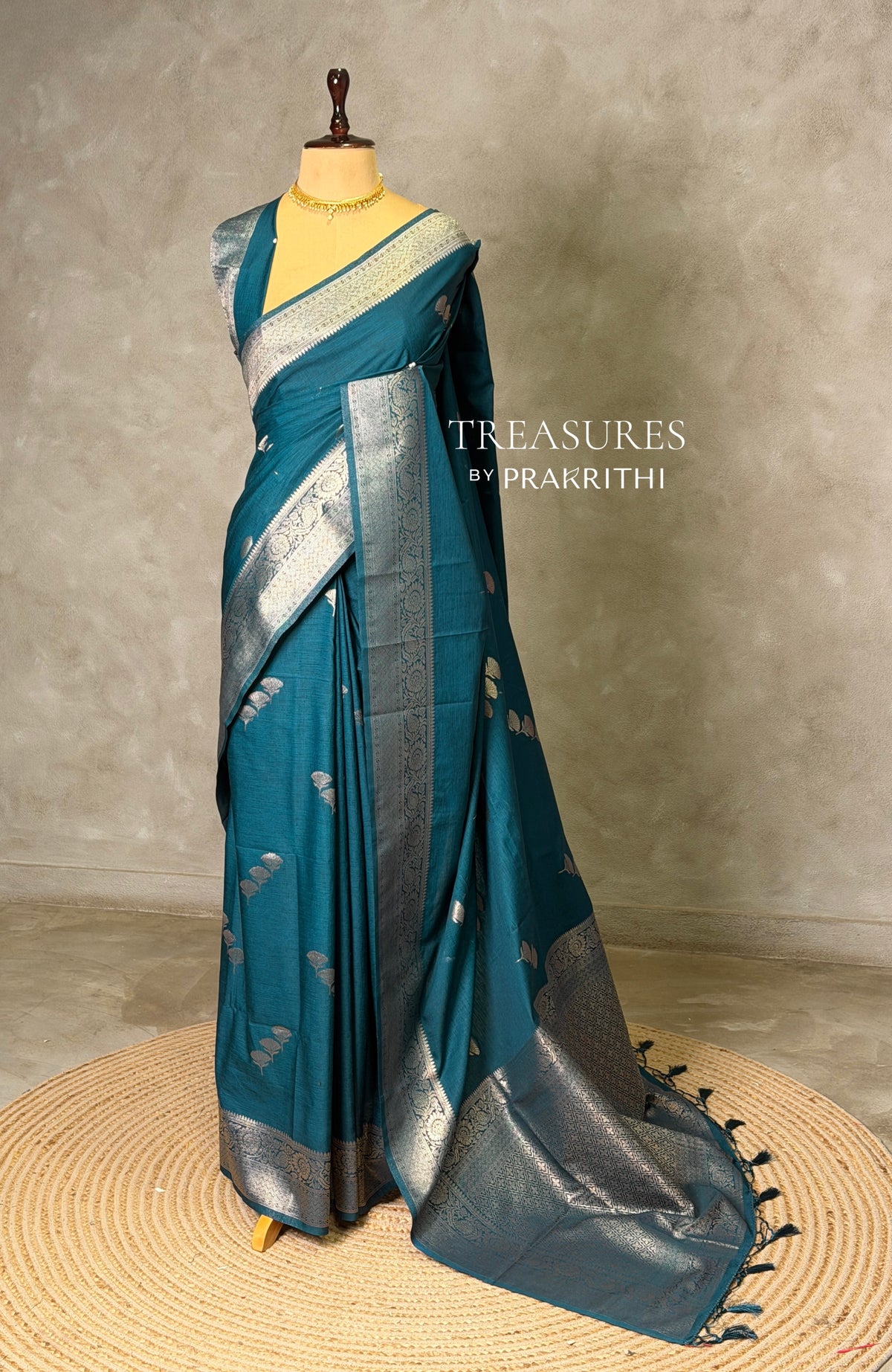 Teal Blue Semi Tusser silk saree- PBRMM3G