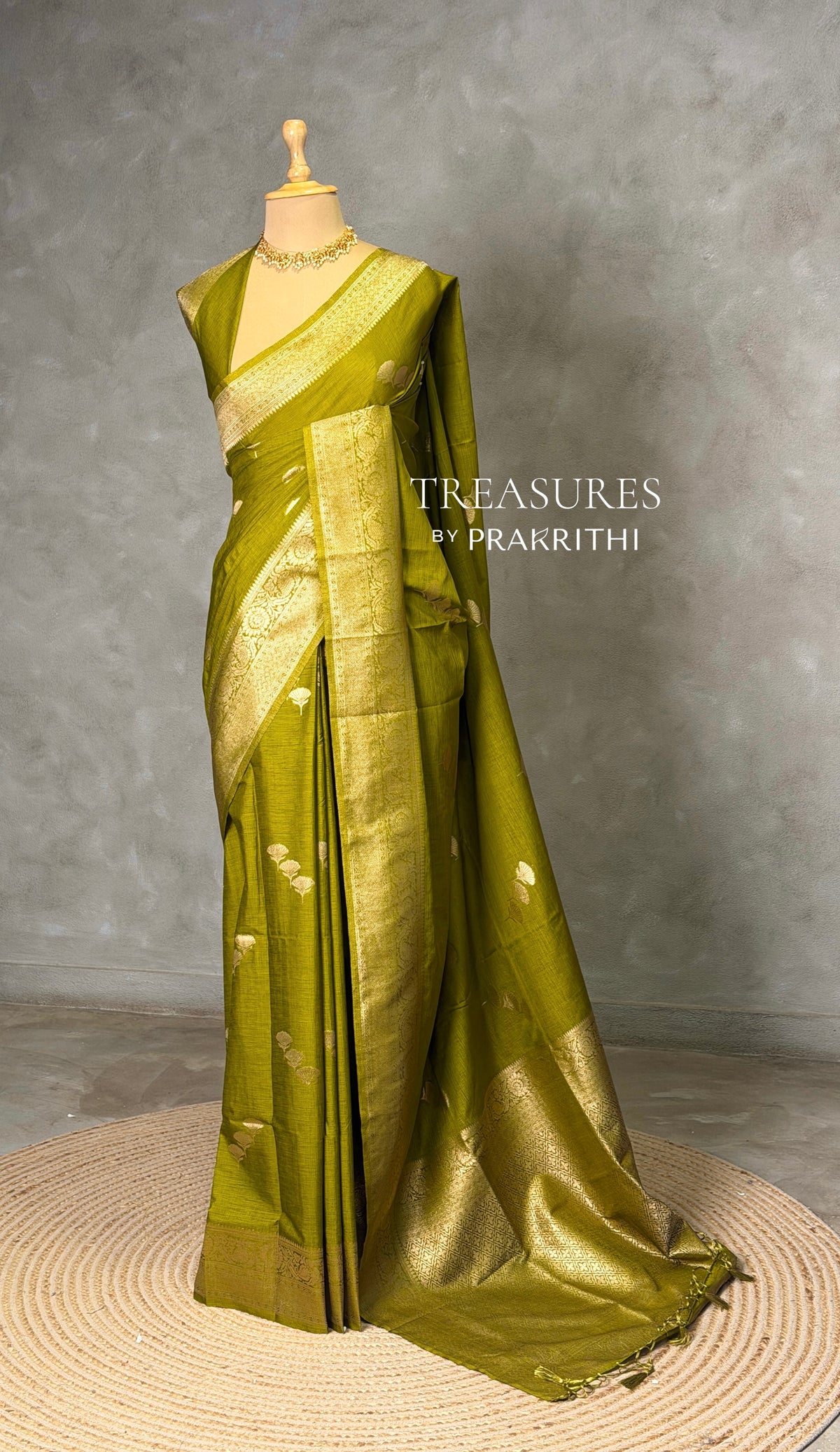 Olive Green Semi Tusser silk saree- PBRMM3H