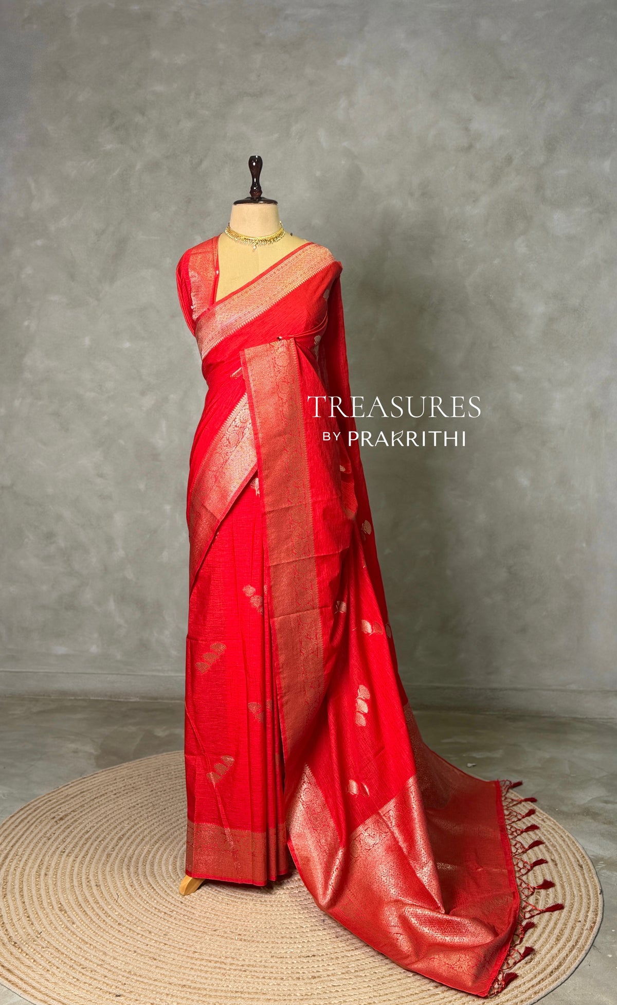 Red Semi Tusser silk saree- PBRMM3J