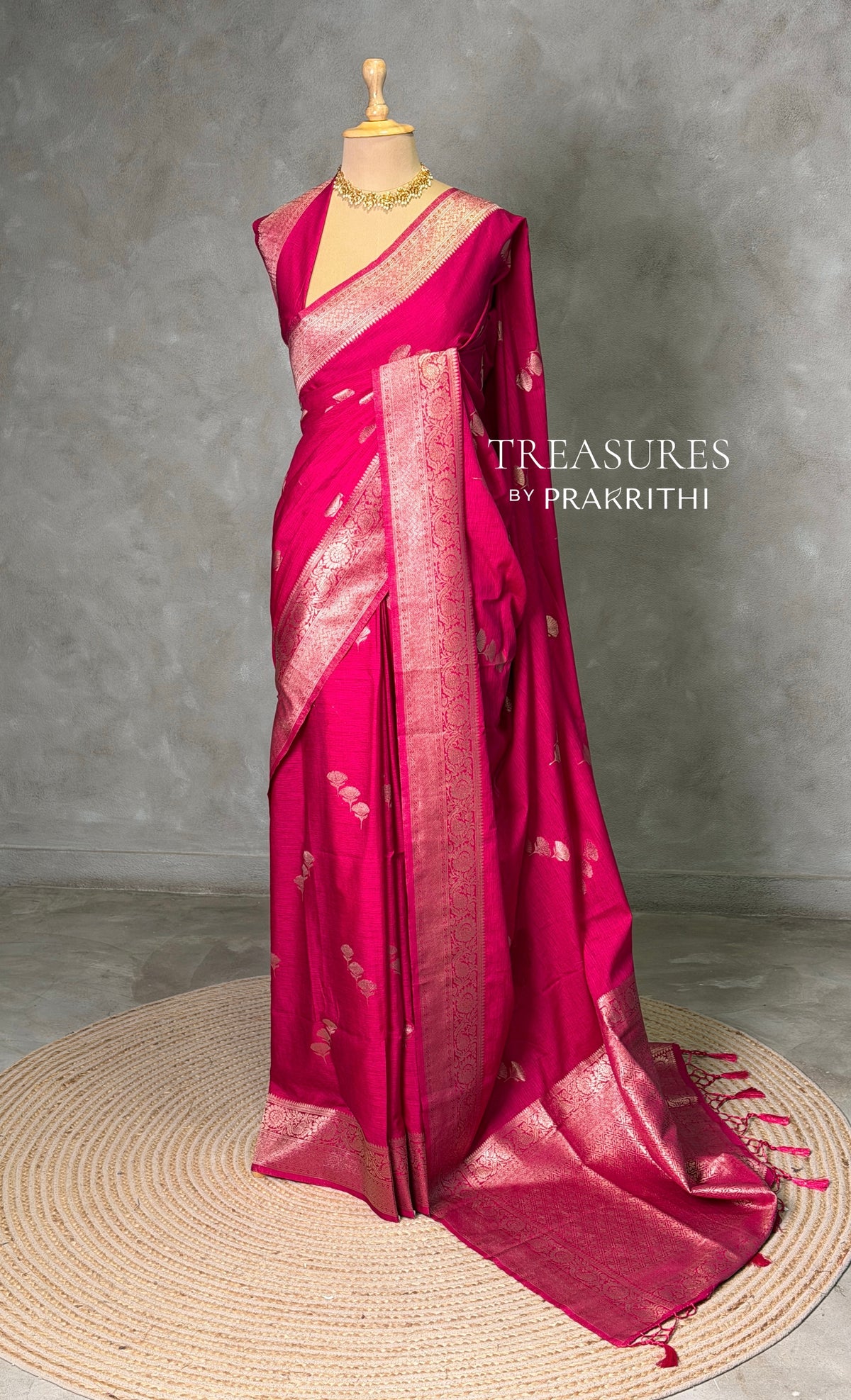 Rani pink Semi Tusser silk saree- PBRMM3K