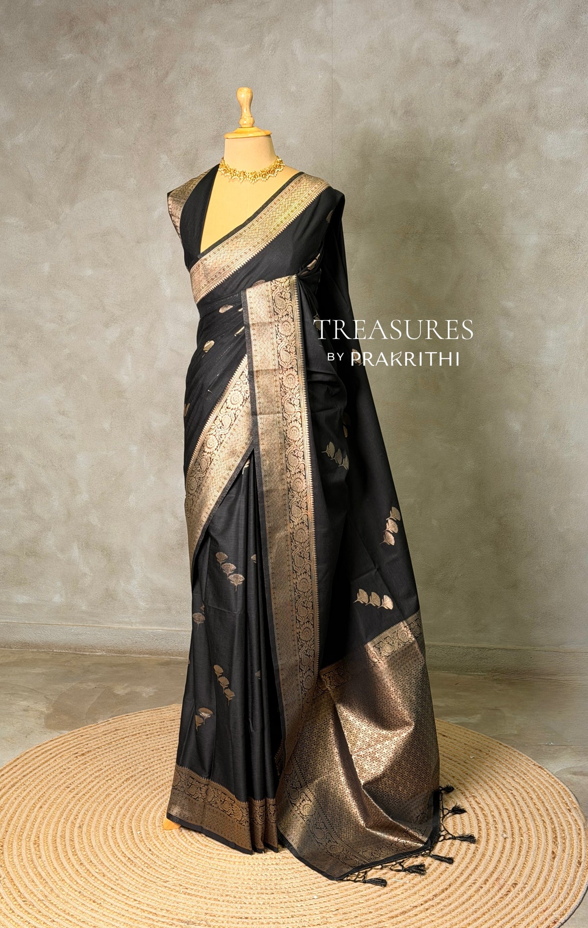 Black Semi Tusser silk saree- PBRMM3L