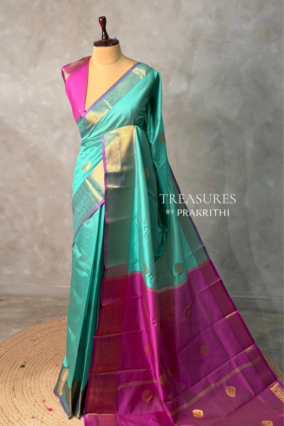 Aqua Green and Purple semi kanchipuram soft silk saree - PSSN183