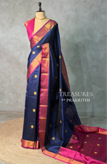 Dark Blue and magenta semi kanchipuram soft silk saree - PSSN178