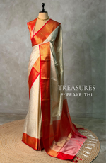 Offwhite and Red Brocade Banarasi silk saree -MPS43