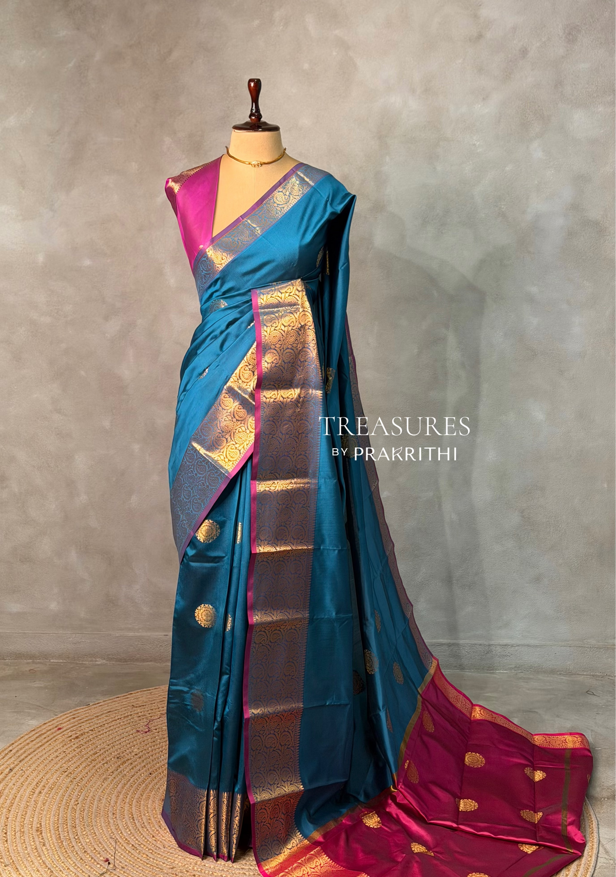Blue and Magenta semi kanchipuram soft silk saree - PSSN189