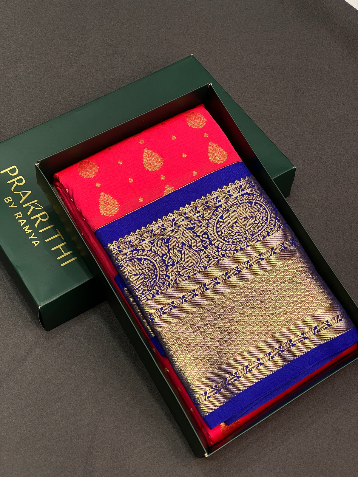Dark reddish peach and royal blue silk saree - PSS0