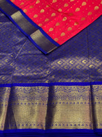 Dark reddish peach and royal blue silk saree - PSS0