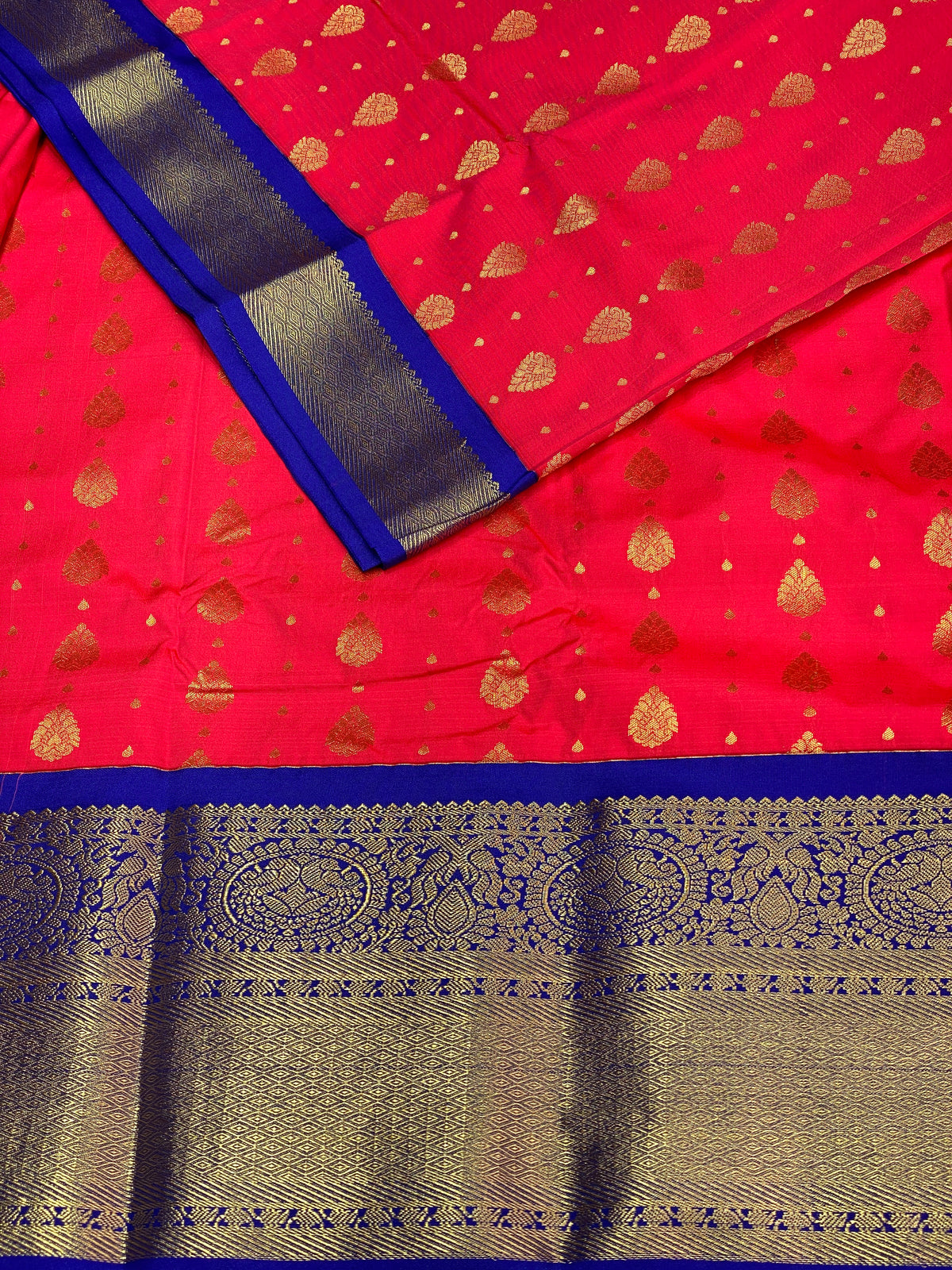 Dark reddish peach and royal blue silk saree - PSS0