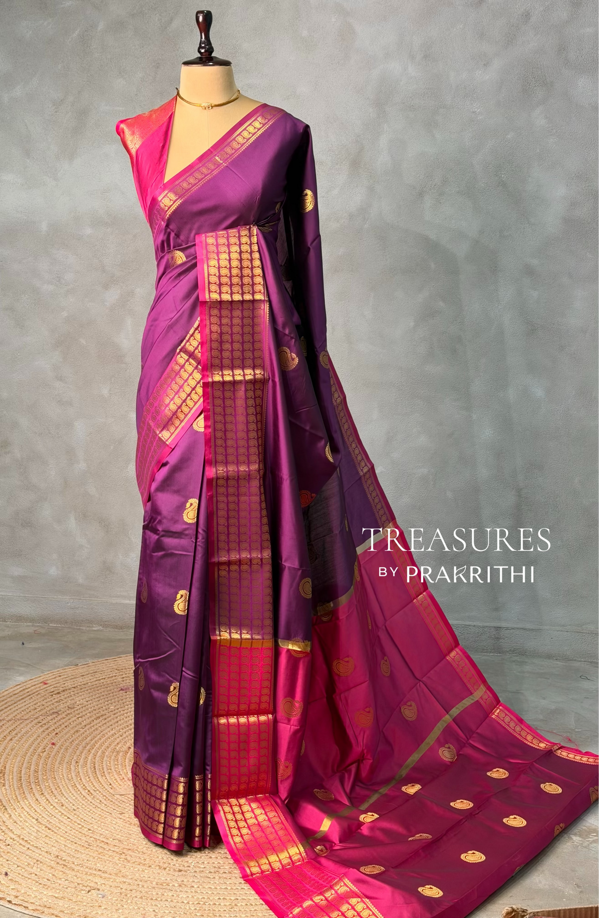 Wine and Magenta semi kanchipuram soft silk saree - PSSN193