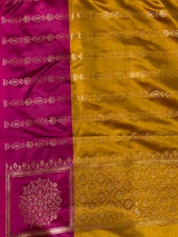 Yellowish green and magenta satin Banarasi silk saree - PRAZ6