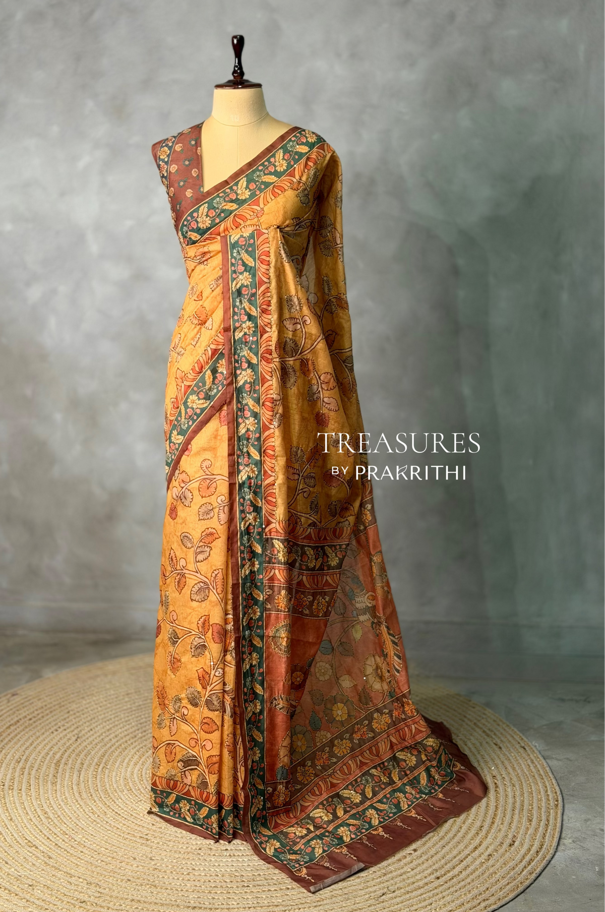 Mustard Yellow mul chanderi saree- PBR26C1