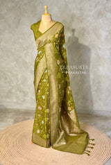 Olive Green Semi Tusser silk saree- PBRMM4D