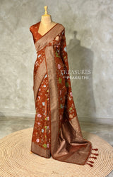 Rust orange Semi Tusser silk saree- PBRMM4D