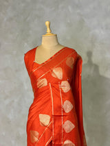 Rust orange crape silk saree - PBRNAK2