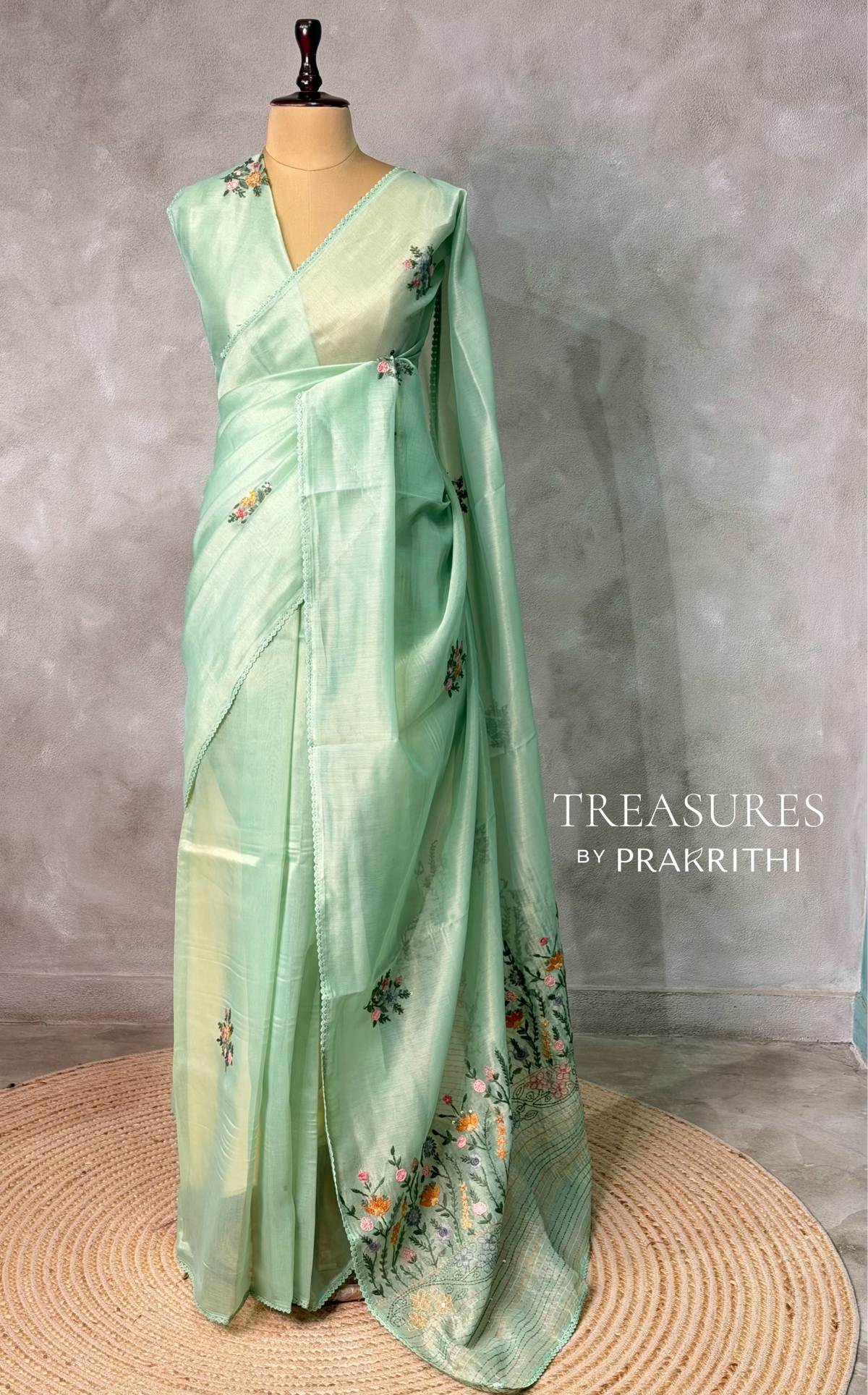 Pastal green Tissue Organza Silk saree- PBR2D