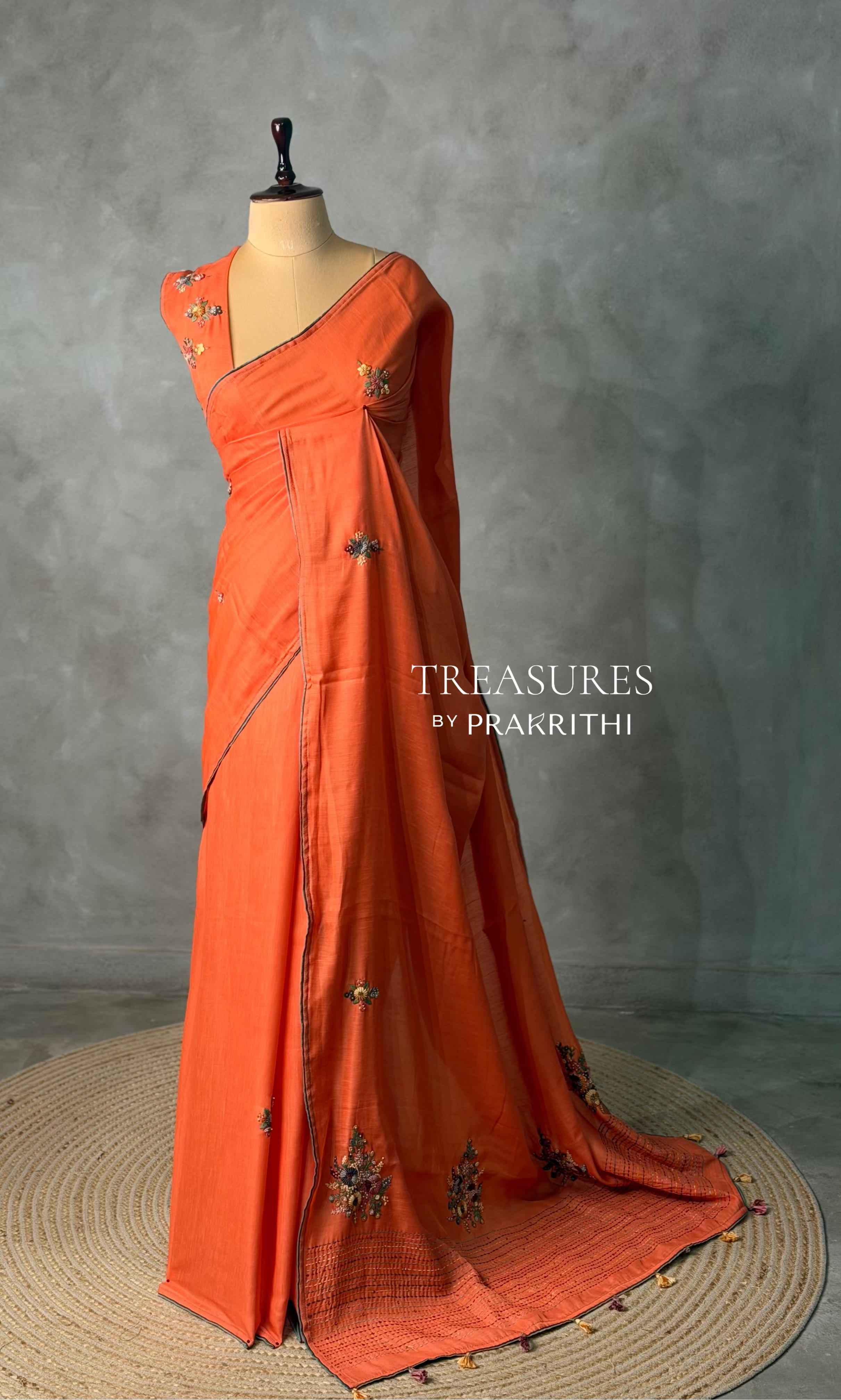 Tusser hand worked saree- PBR36C