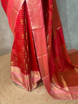 Red and pink Banarasi silk saree - PBRRP