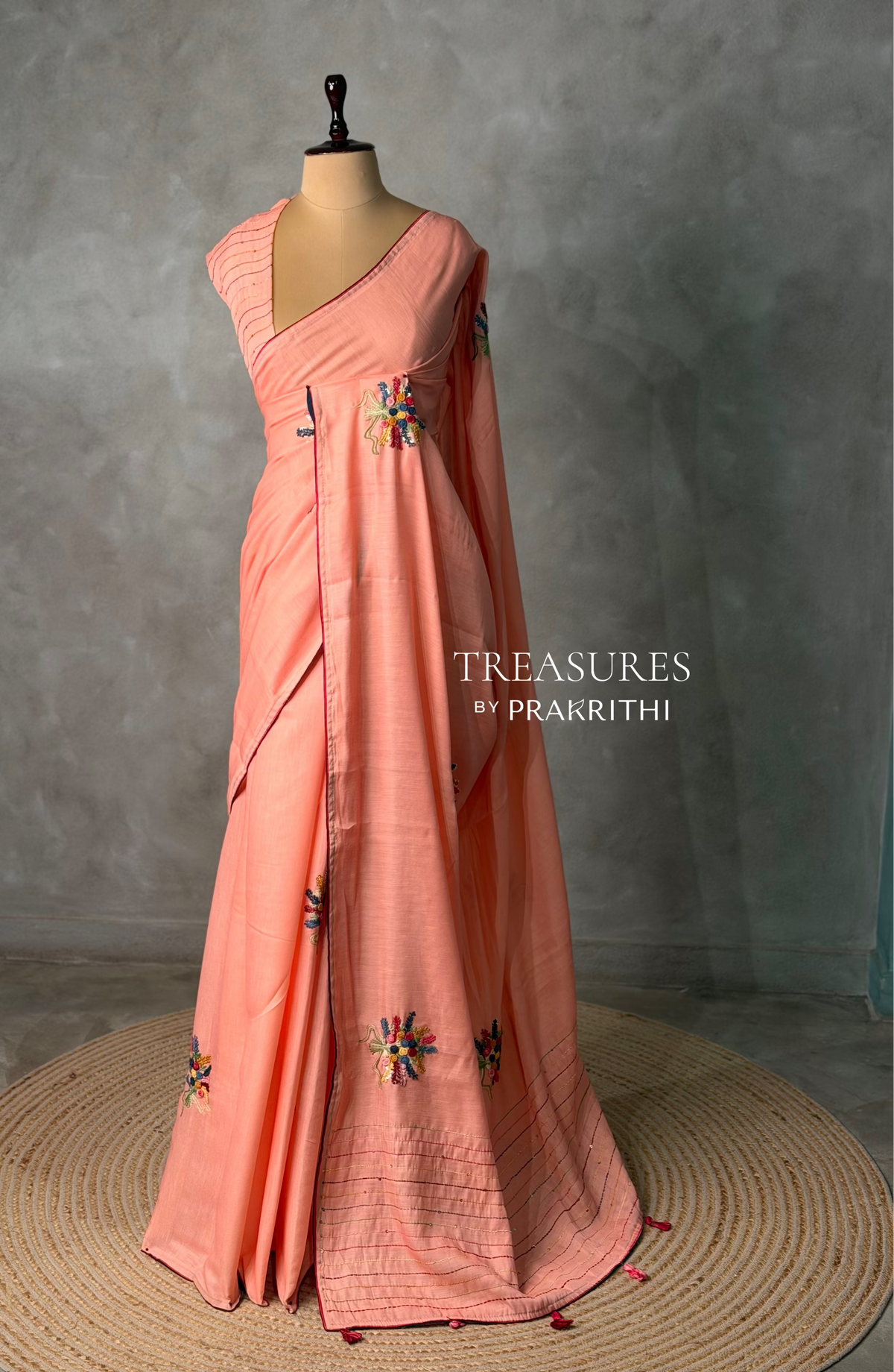Tusser hand worked saree- PBR36D