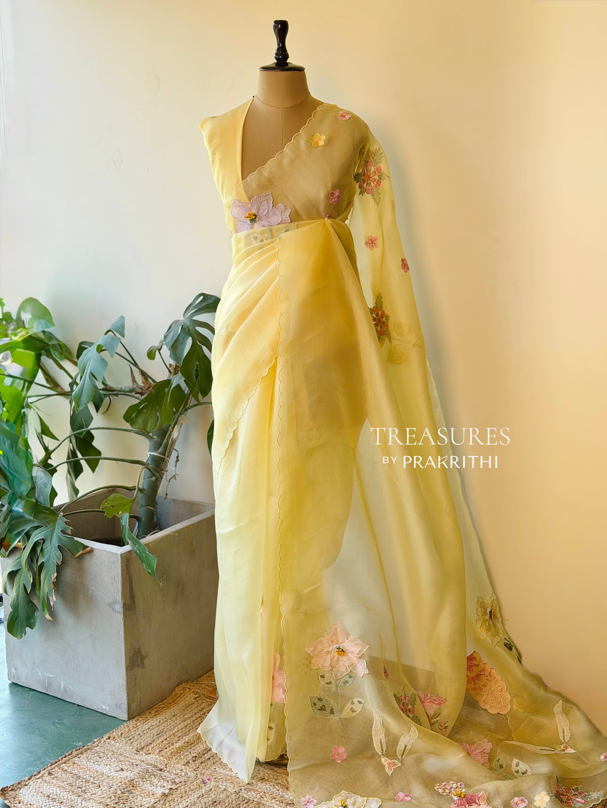 Pastal Yellow Pure Organza sareesaree -PBR11