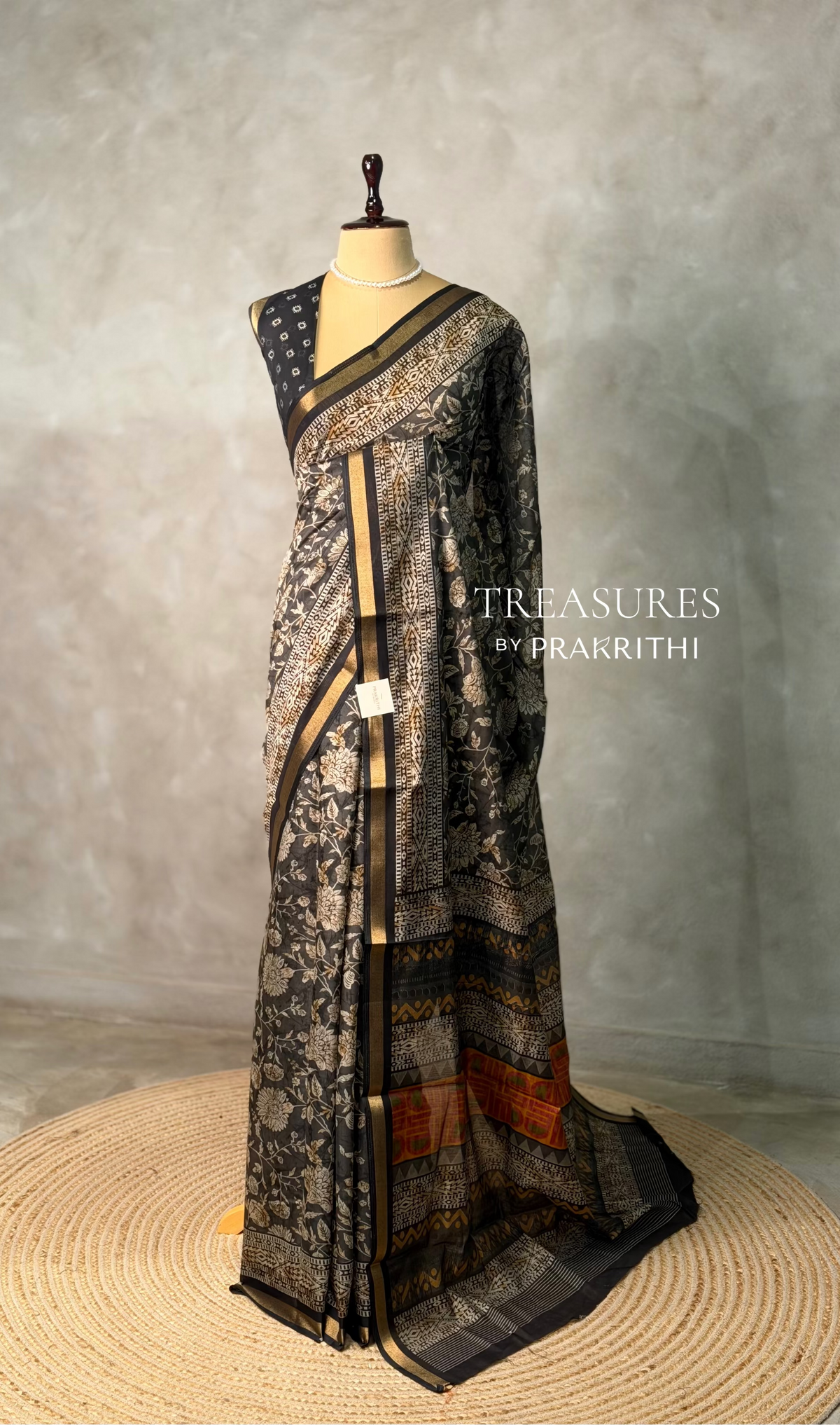 Black Chanderi silk cotton saree- PBR36G