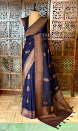 Navy Blue Banarasi Tusser Silk Saree - PBRATH5