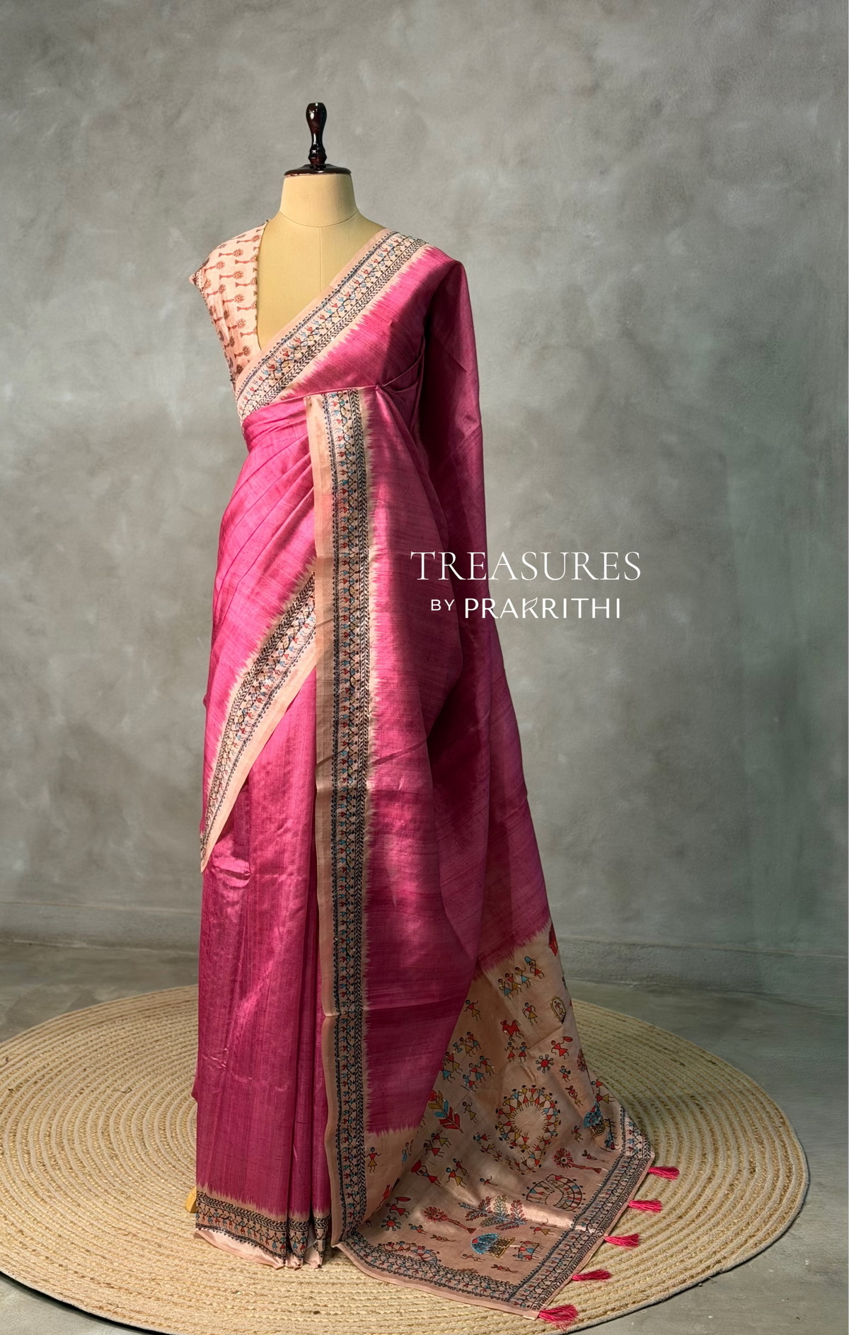 Magenta Tusser Silk saree- PBR33T3