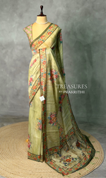 Pastal green mul chanderi saree- PBR26G1