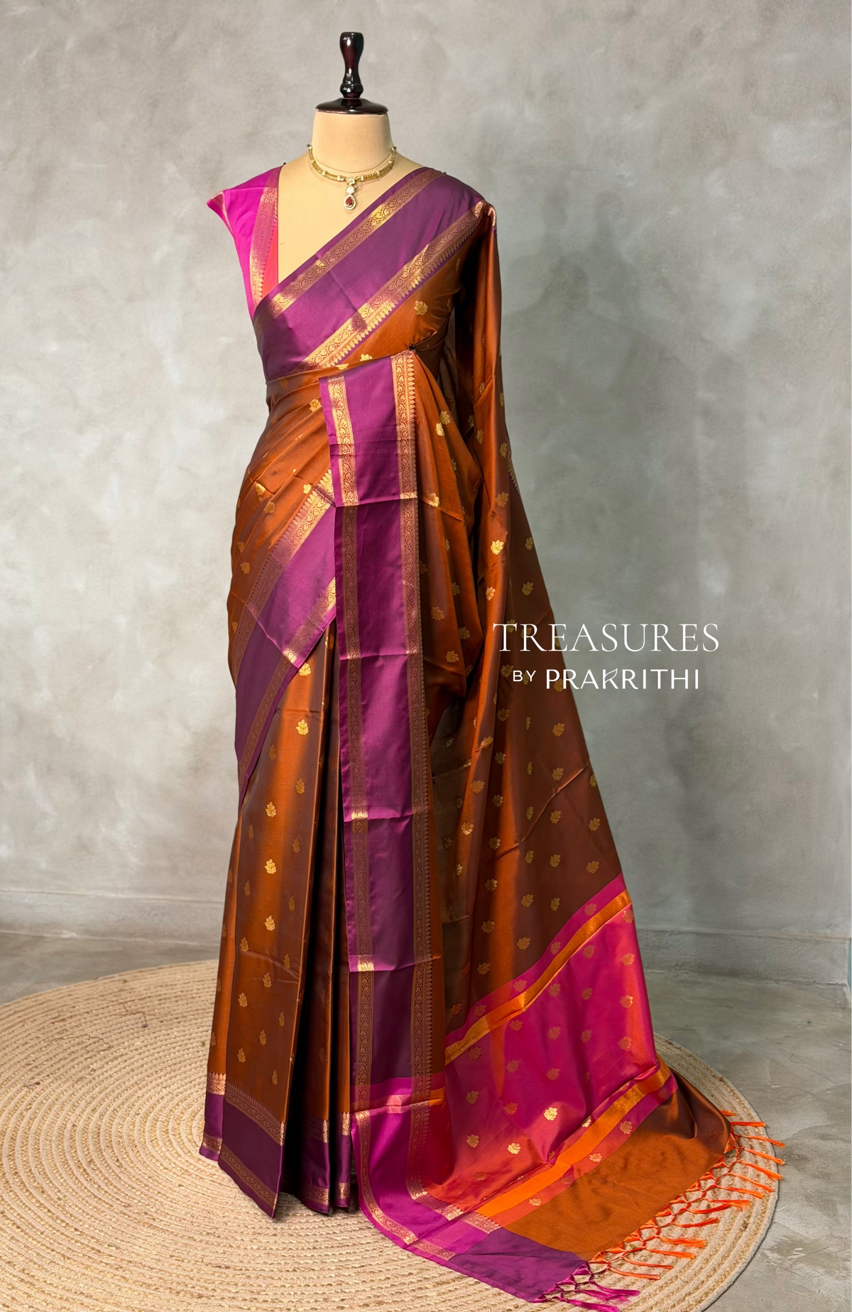 Rust Orange and Purple Banarasi silk saree -PIH67