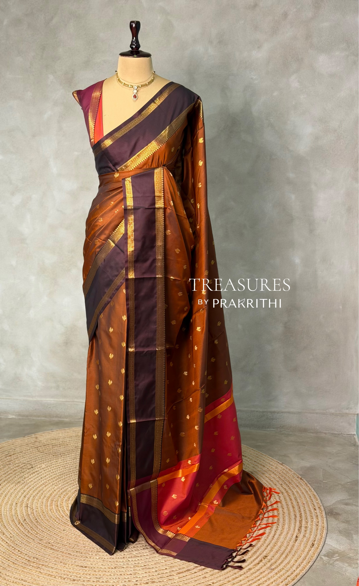 Rust Orange and brown Banarasi silk saree -PIH68