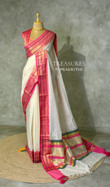 Offwhite and Pink chanderi silk cotton saree -MPS47A