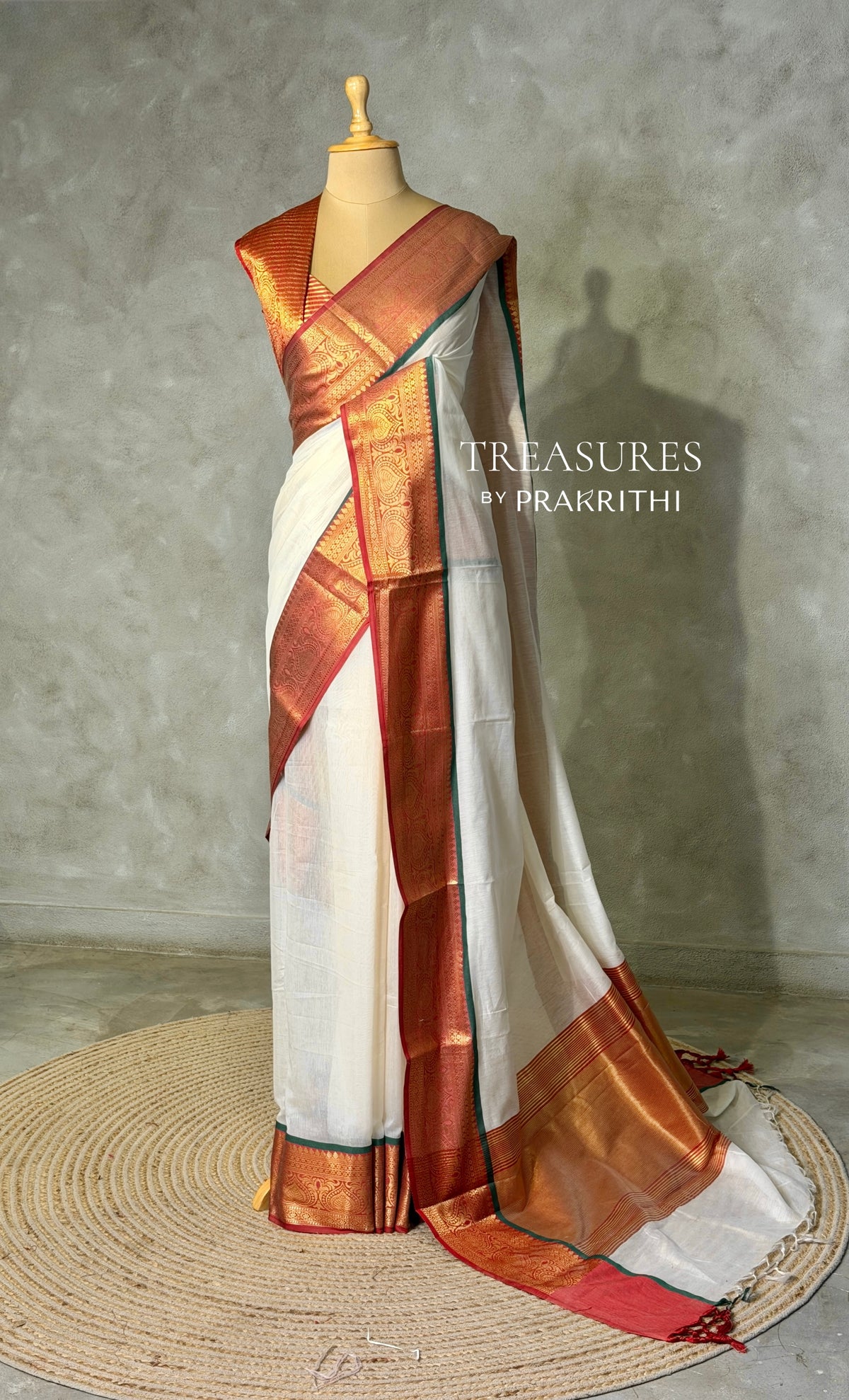 Offwhite and Maroon chanderi silk cotton saree -MPS47B