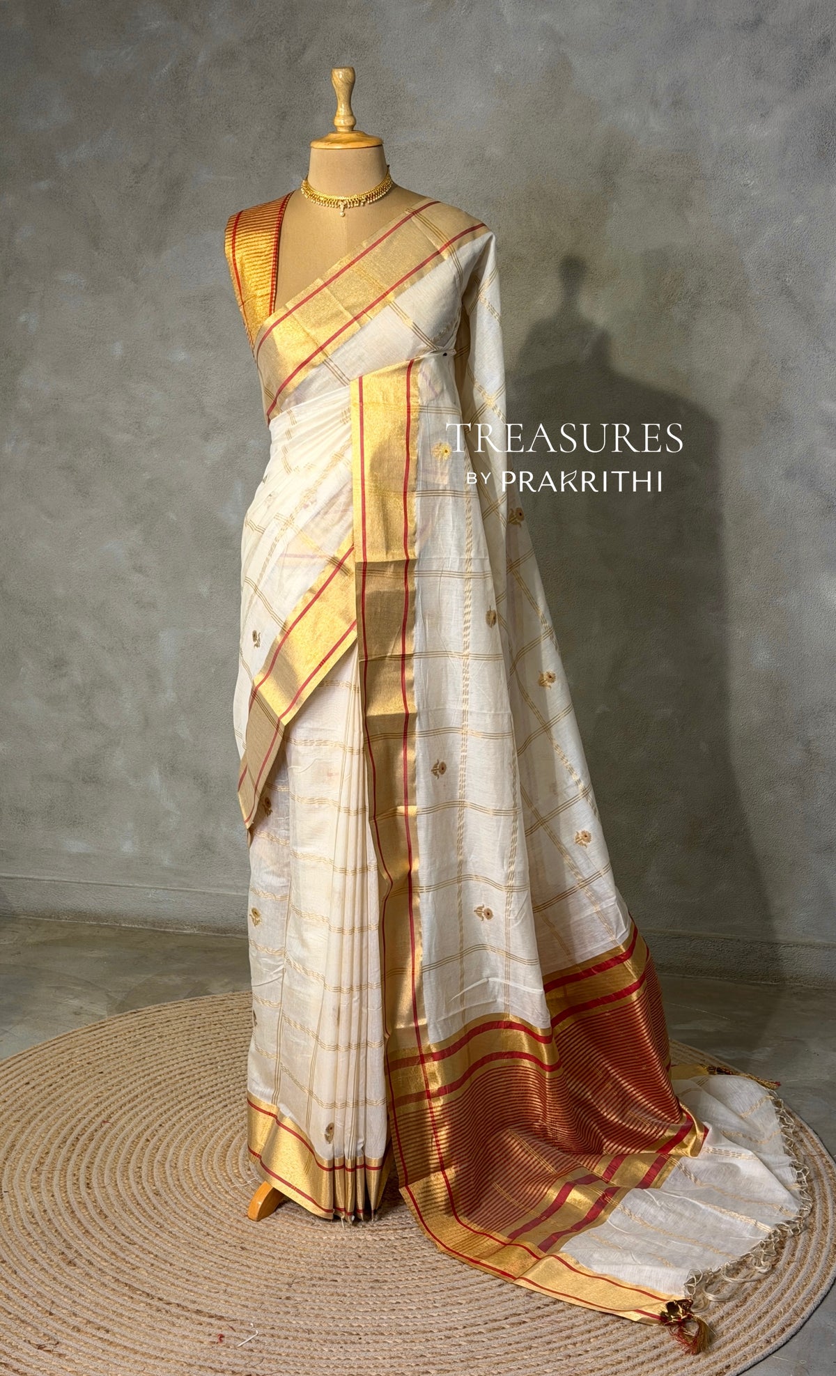 Offwhite and gold chanderi silk cotton saree -MPS48