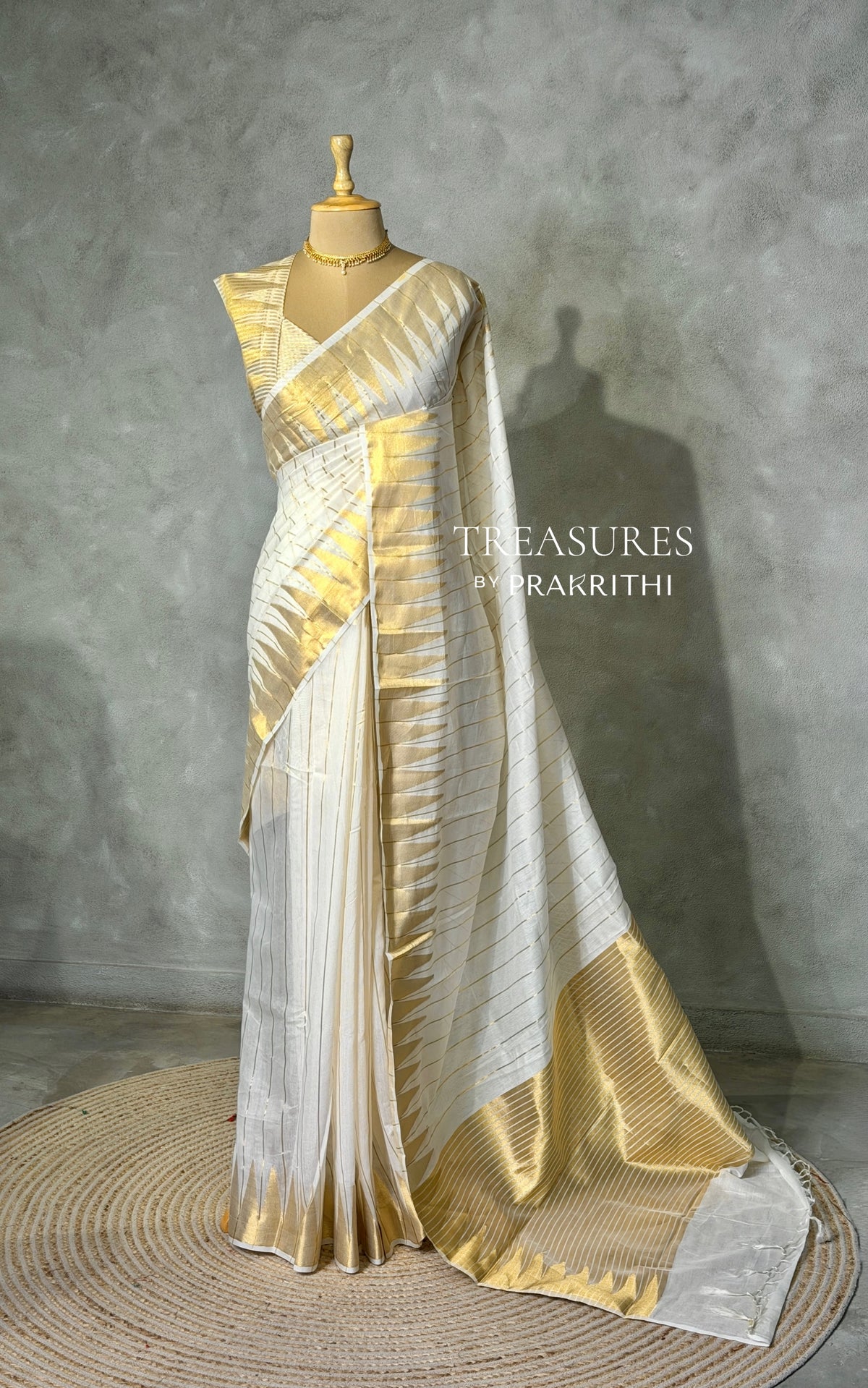 Offwhite and gold chanderi silk cotton saree -MPS47D